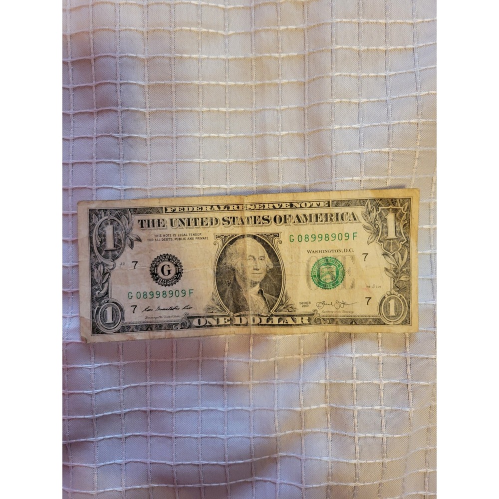 Trinary Serial Number‎ 1 Dollar Bill Series 2013 G08998909F Fancy Banknote